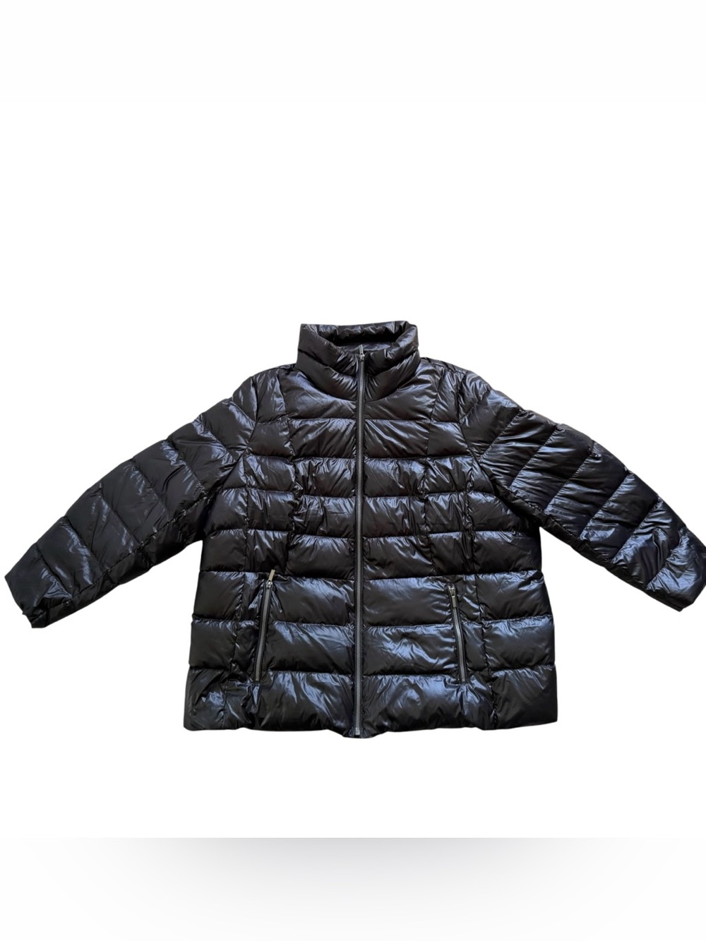 Lands End Down Puffer Jacket 24W Glossy Black Lightweight Quilted Winter Coat - Picture 2 of 9